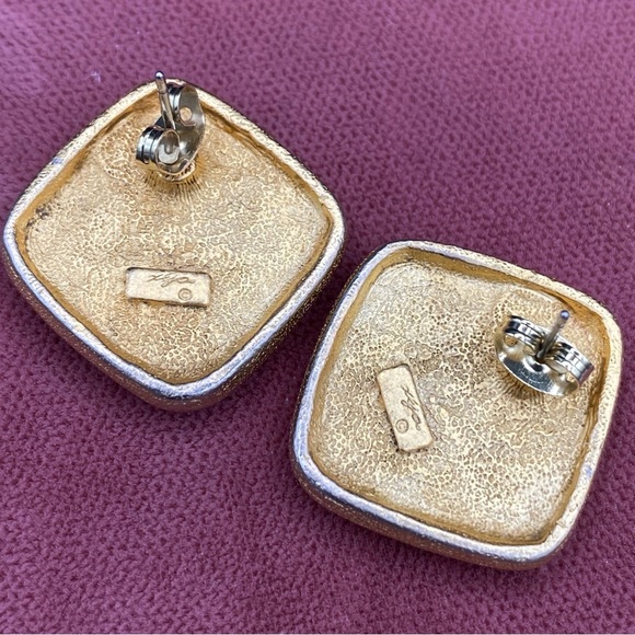 Vintage 1980s Gold Plated Geometric Enamel Earrings Signed Xija - Picture 5 of 11